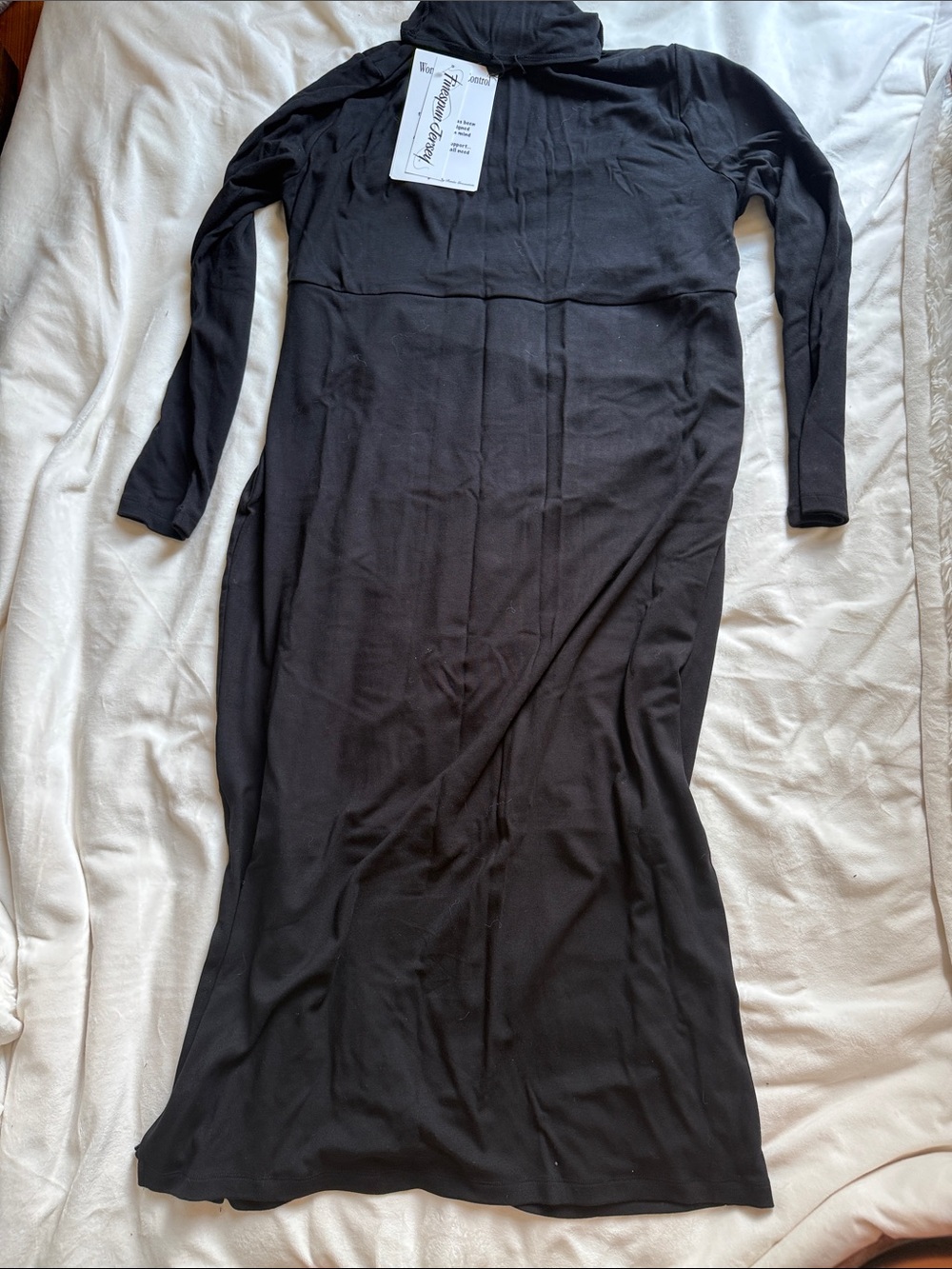 Women with Control Black Long-Sleeve Midi Turtleneck Dress